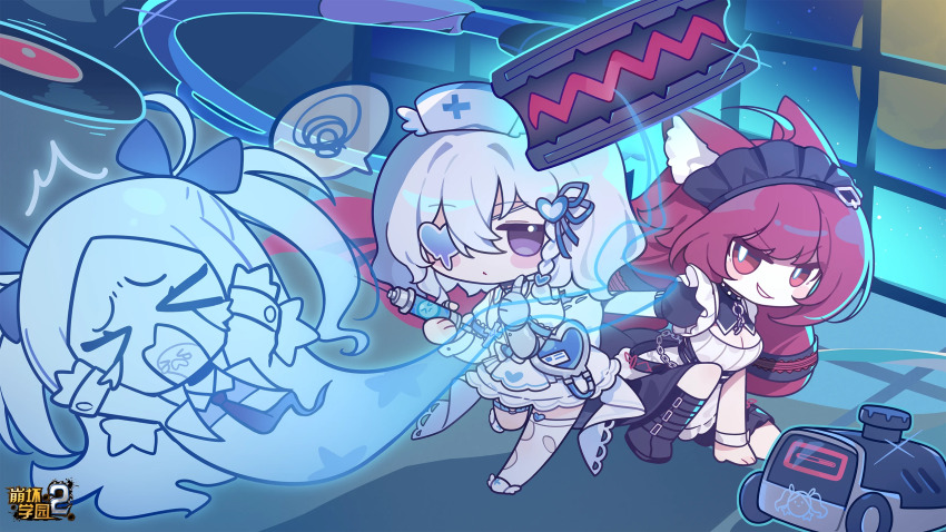 >_<, 3girls, ahoge, animal_ears, ares_(honkai_gakuen), breasts, chibi, chibi_only