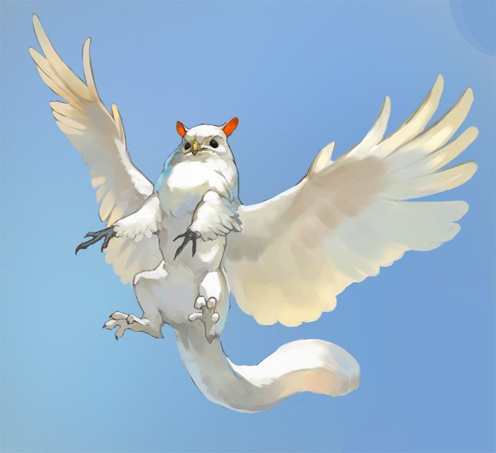 animal_focus, beak, black_eyes, chimera, from_below, full_body, griffin, mixed_limbs