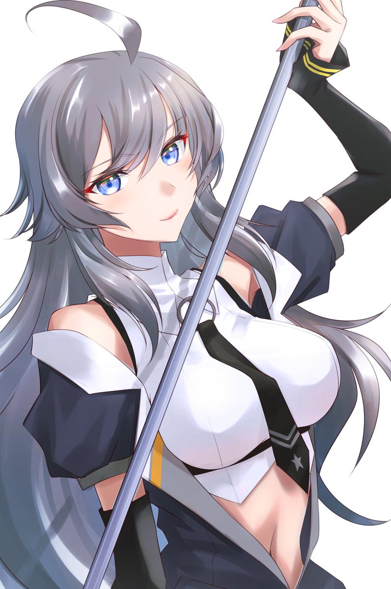 1girl, ahoge, black_gloves, black_jacket, black_necktie, blue_eyes, collared_shirt, commentary_request