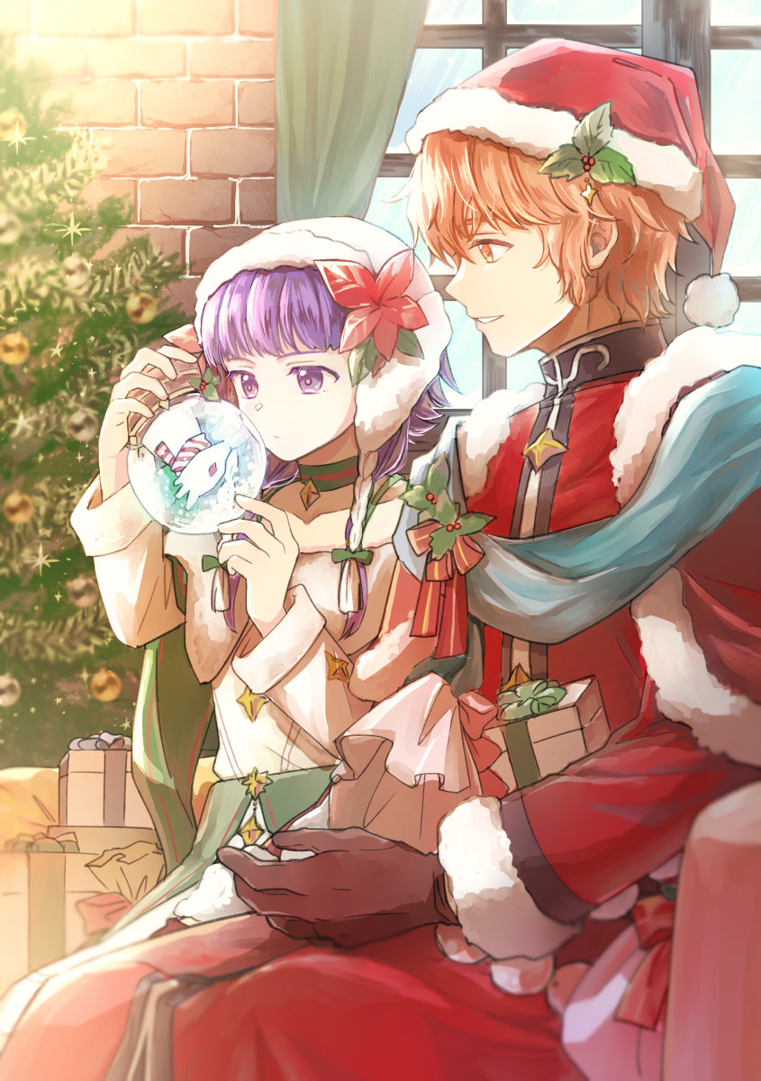 1boy, 1girl, artur_(silver_saint)_(fire_emblem), cape, christmas, fire_emblem, fire_emblem:_the_sacred_stones, fire_emblem_heroes