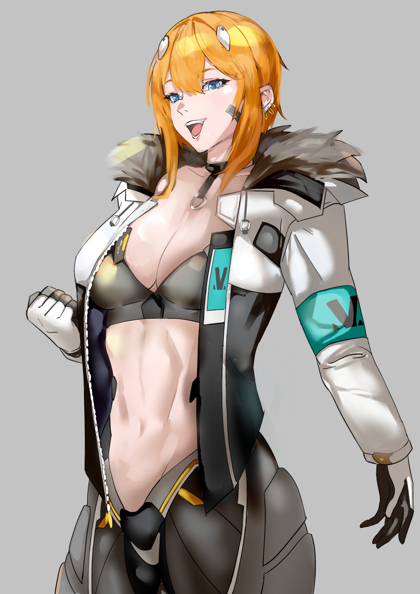 1girl, absurdres, bandaid, bandaid_on_cheek, bandaid_on_face, black_choker, black_gloves, black_jacket