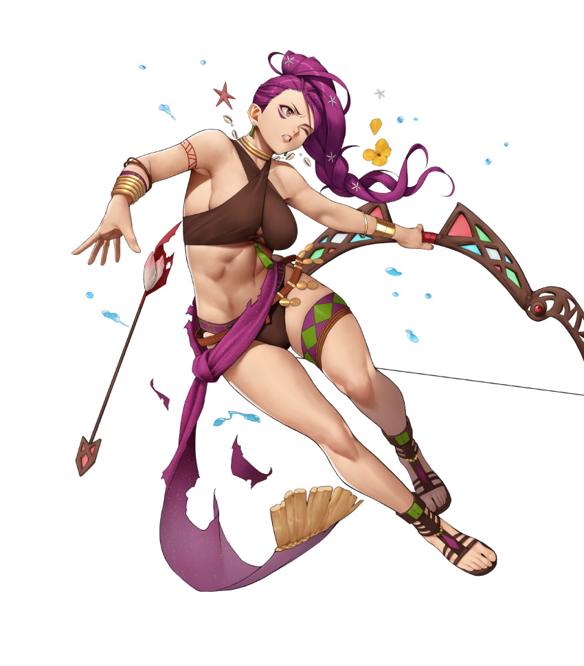 1girl, alternate_costume, bare_shoulders, bikini, bow_(weapon), bracelet, braid, breasts