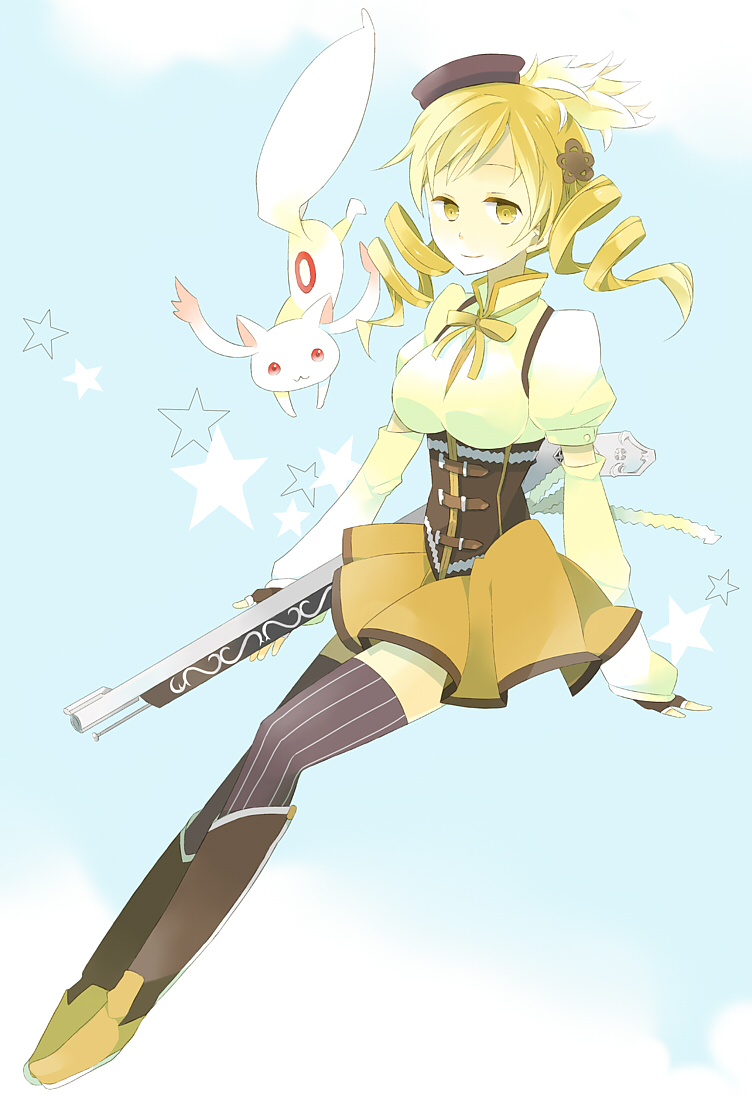 10s, 1girl, bad_id, bad_pixiv_id, beret, blonde_hair, boots, corset