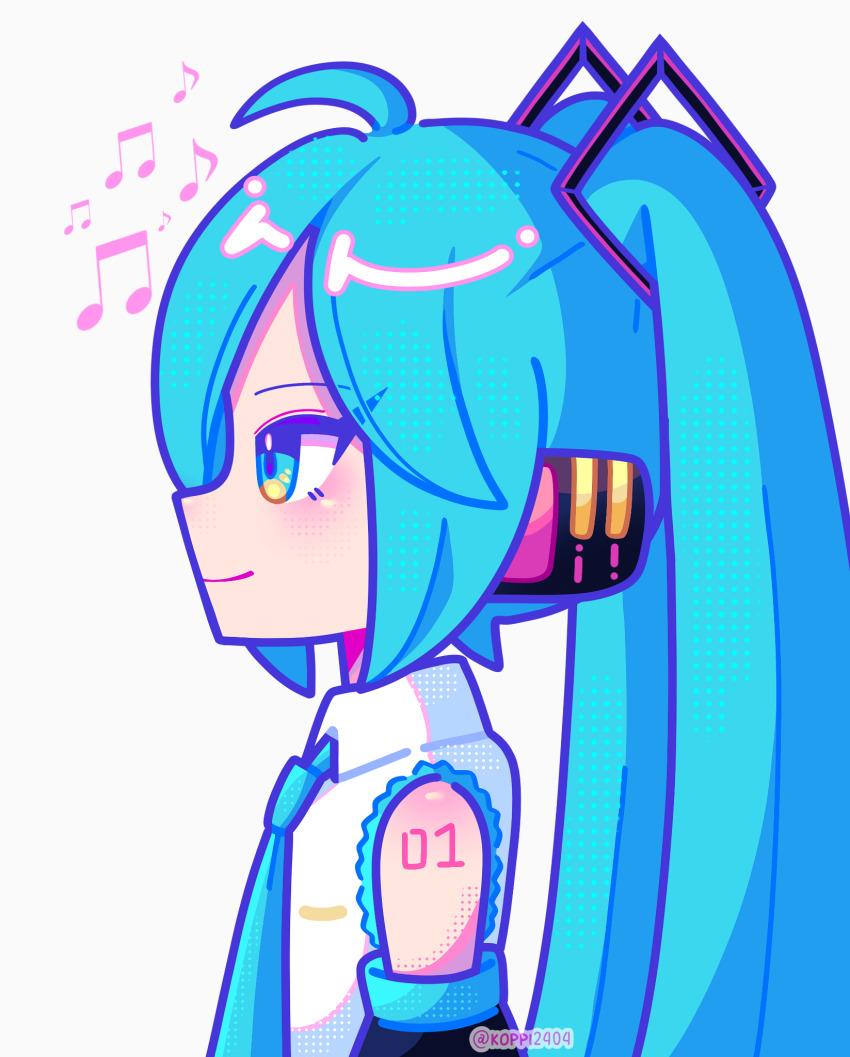 1girl, ahoge, aqua_eyes, aqua_hair, aqua_necktie, black_sleeves, closed_mouth, collared_shirt