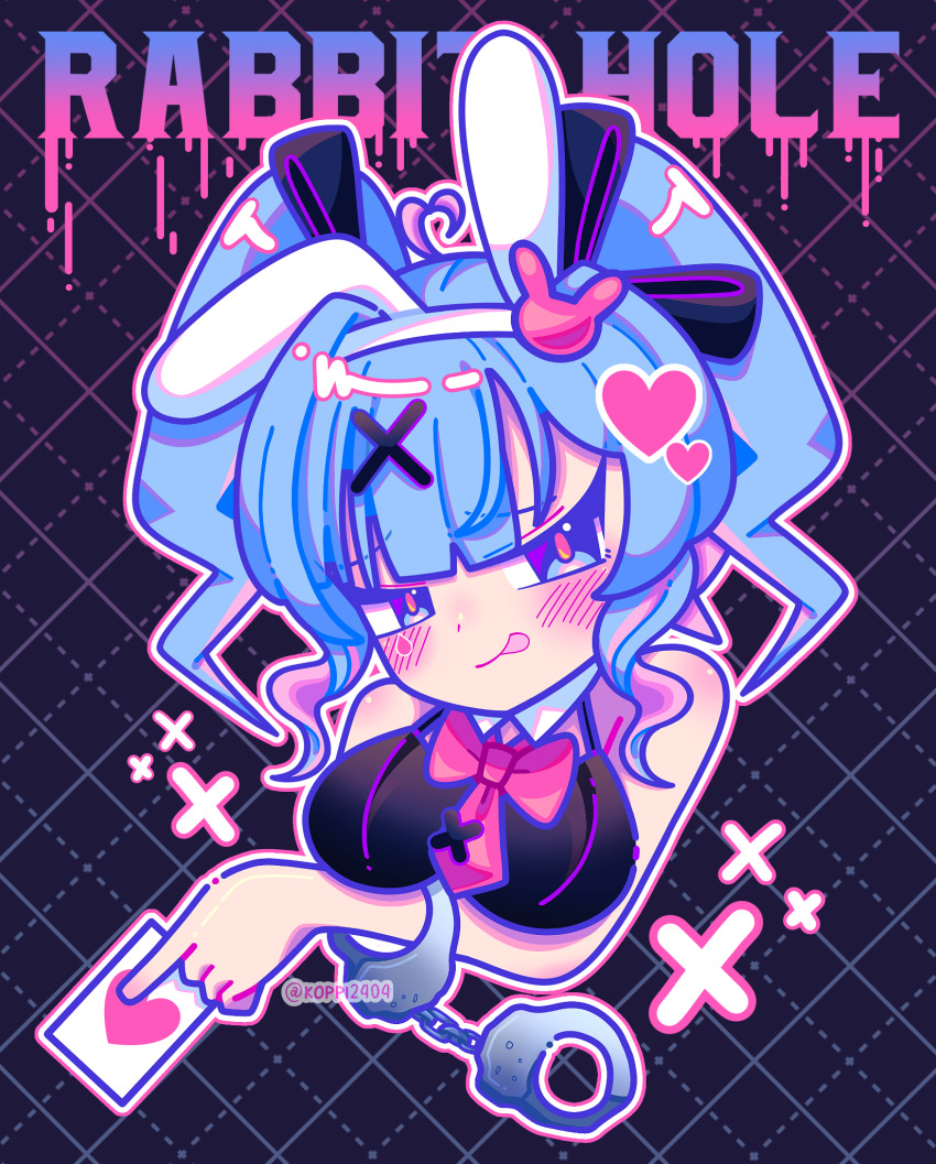 1girl, animal_ears, arm_under_breasts, bare_shoulders, black_background, black_leotard, blue_eyes, blue_hair