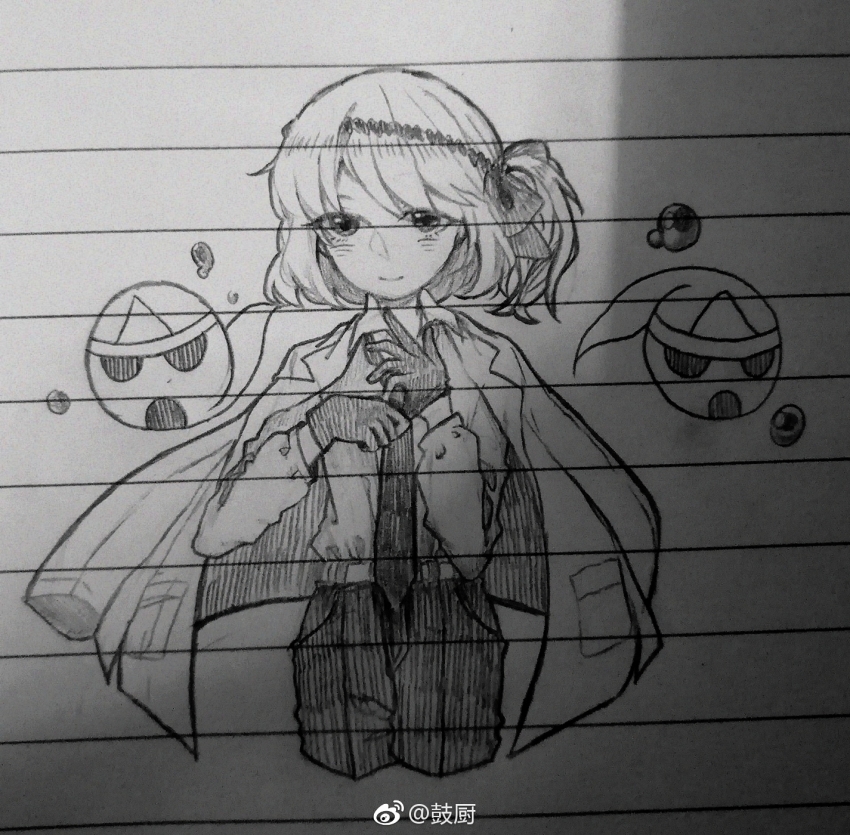 1other, alternate_costume, androgynous, chinese_commentary, closed_mouth, coat, coat_on_shoulders, collared_shirt