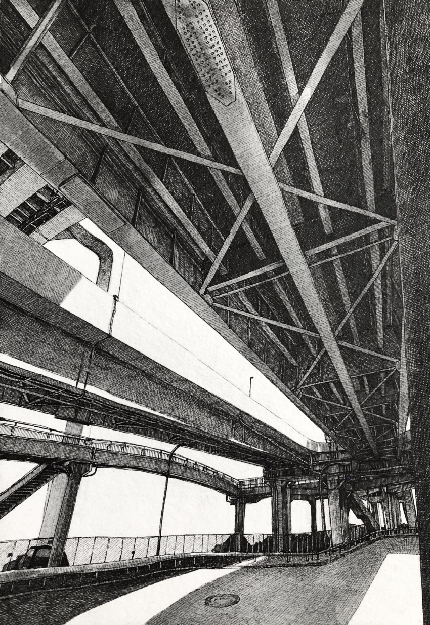 bridge, concrete, highres, highway, ibsukionsen, no_humans, original, overpass