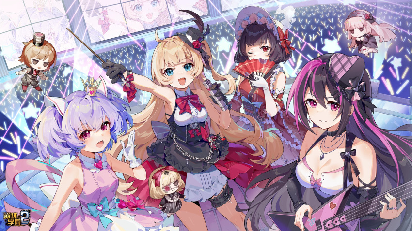 4girls, ares_(honkai_gakuen), black_gloves, black_hair, blonde_hair, blue_eyes, breasts, brown_hair