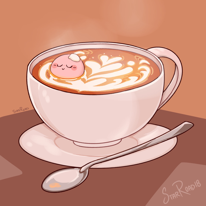 blush_stickers, brown_background, closed_eyes, coffee_mug, cup, heart, highres, in_container