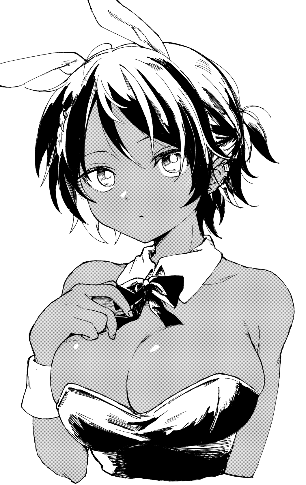 1girl, alternate_costume, animal_ears, arknights, arouni22, bow, bowtie, breasts