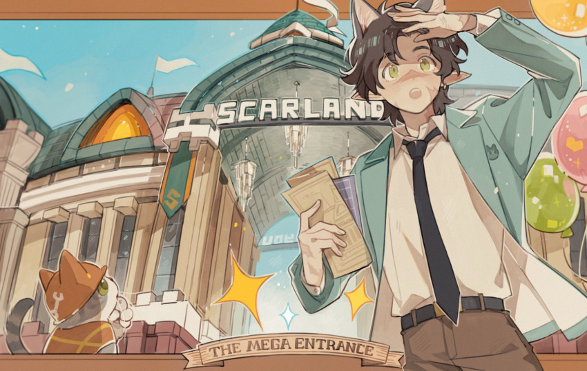 1boy, animal, animal_ears, brown_hair, cat, cat_boy, cat_ears, clothed_animal