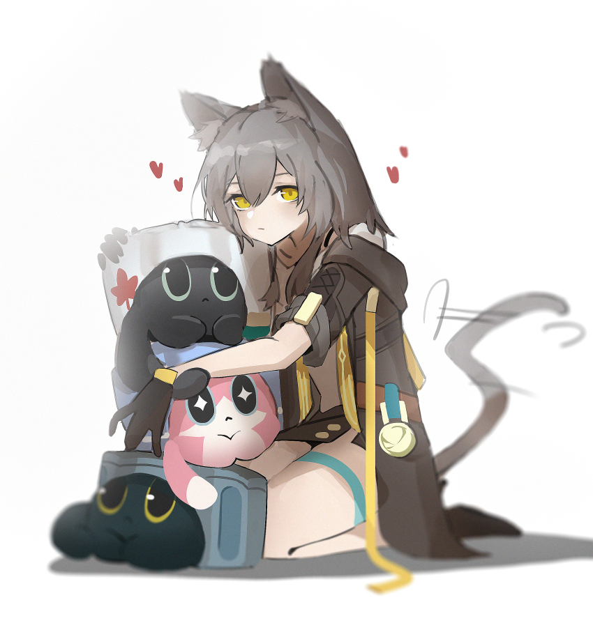 1girl, :<, absurdres, animal_ears, archery_shooting_glove, black_cat, black_gloves, black_jacket