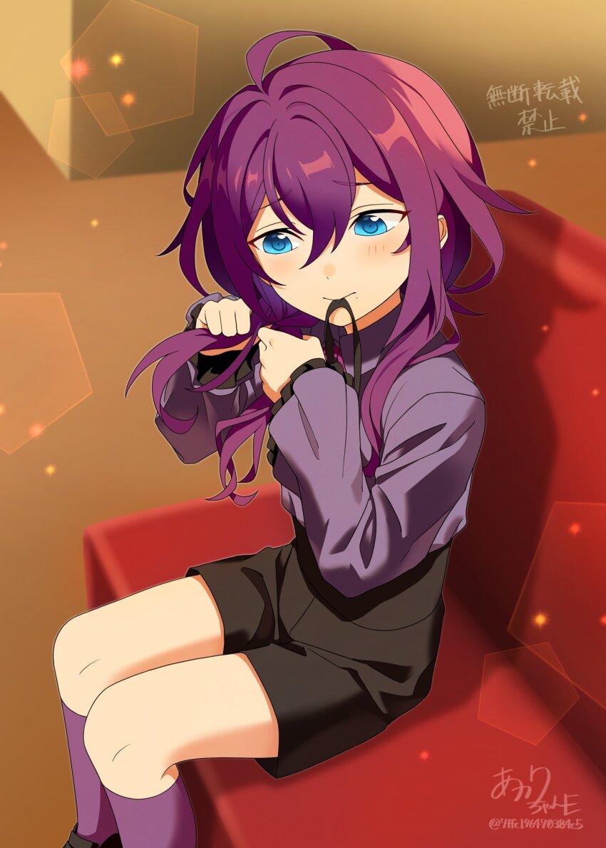 aged_down, akari-chan_(e), ankle_socks, ayase_mayoi, black_footwear, black_ribbon, blurry, bokeh