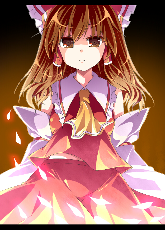 1girl, ascot, bad_id, bad_pixiv_id, bow, brown_eyes, brown_hair, detached_sleeves