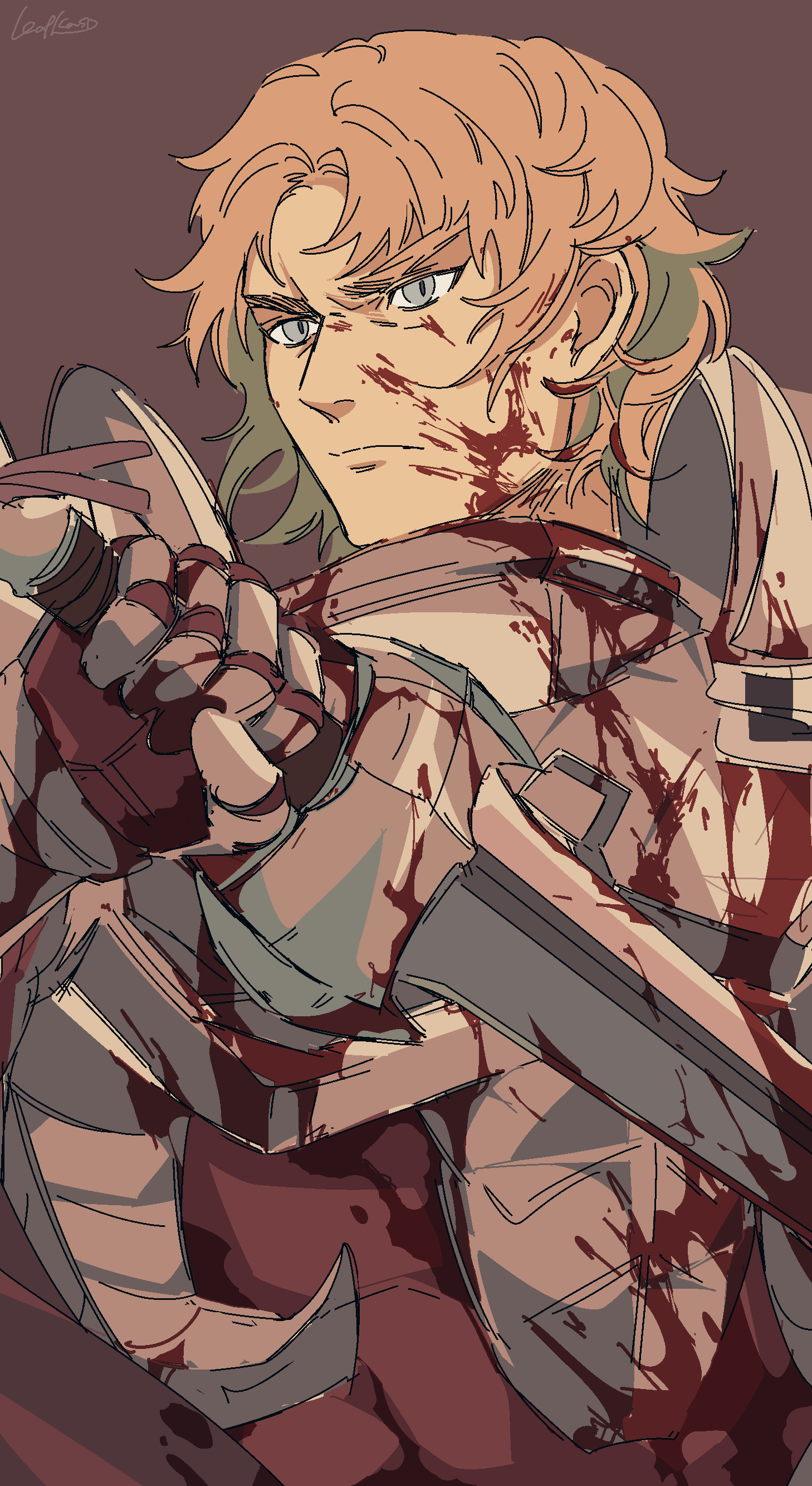 1boy, absurdres, armor, blonde_hair, blood, blood_on_clothes, blood_on_face, closed_mouth