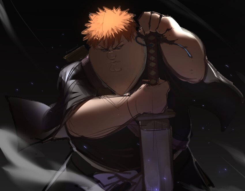 1boy, black_kimono, bleach, cleft_chin, cosplay, family_guy, fat, fat_man