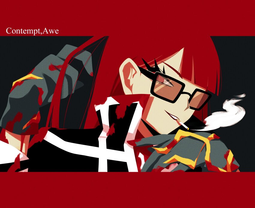 1girl, alternate_hair_color, black_gloves, black_jacket, blood, blood_on_clothes, blood_on_hands, blunt_bangs