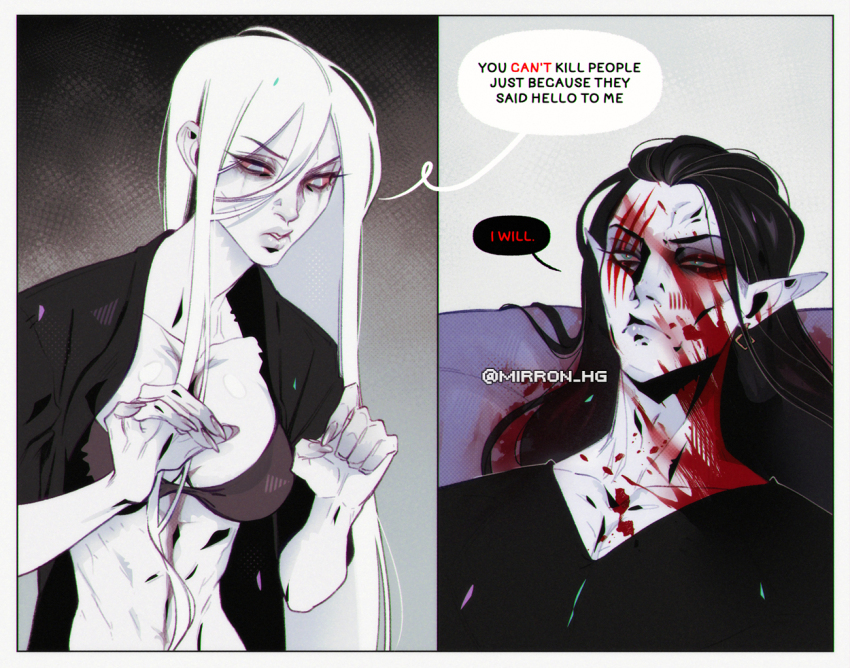 1boy, 1girl, black_bra, black_jacket, black_shirt, blood, blood_on_face, bra