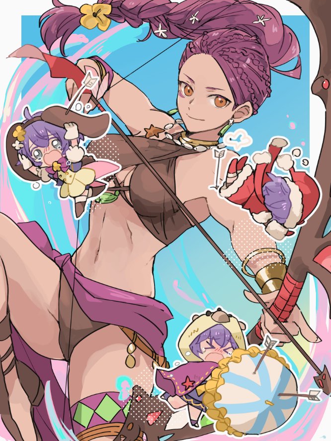 2girls, animal_ears, bernadetta_von_varley, bernadetta_von_varley_(spring), bernadetta_von_varley_(summer), bernadetta_von_varley_(winter), bikini, bow_(weapon)