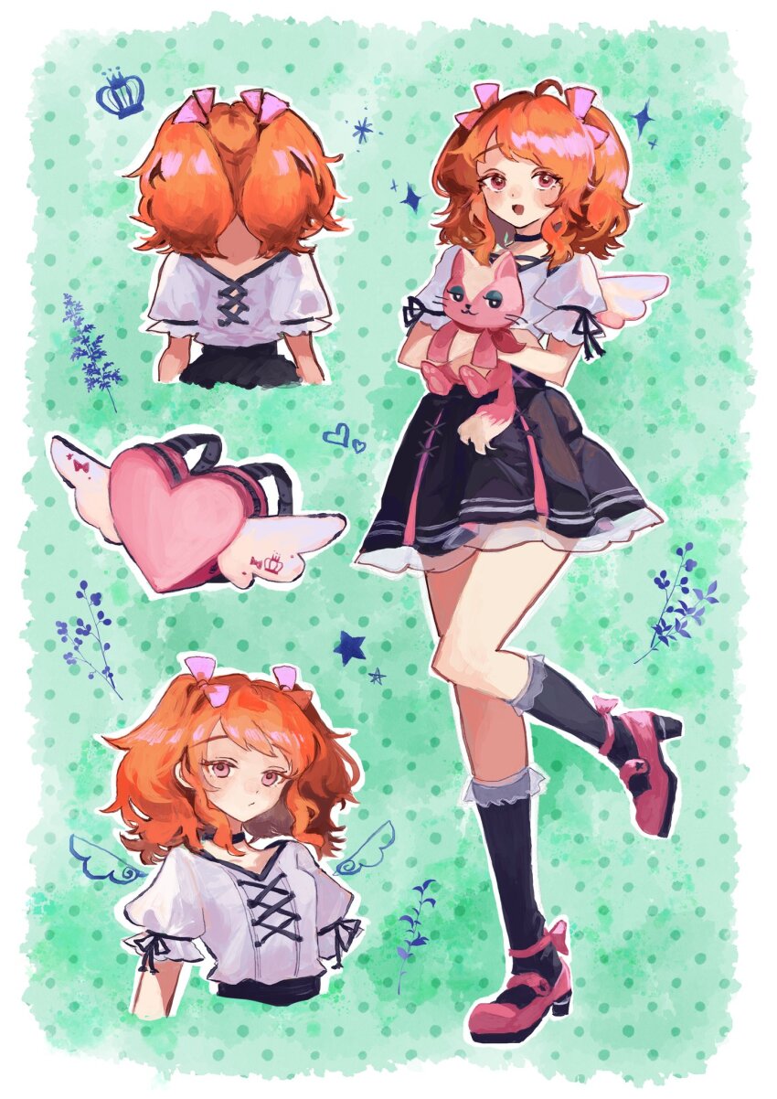 1girl, aikatsu!, aikatsu!_(series), alternate_costume, animal, aramosaurus, backpack, bag