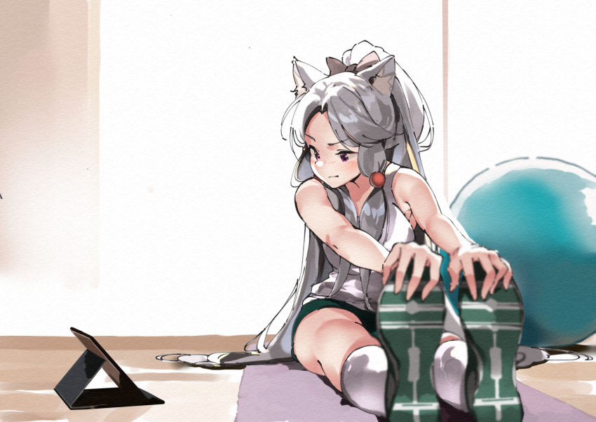 1girl, animal_ear_fluff, animal_ears, backlighting, bare_arms, bare_shoulders, blush, bow