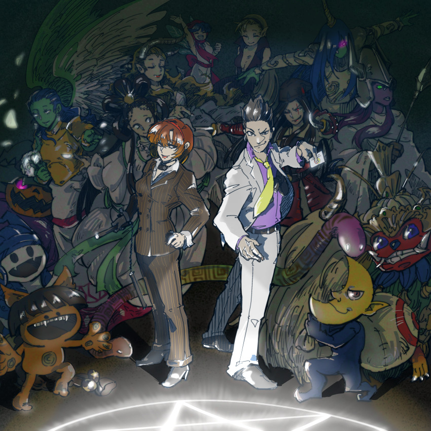 absurdres, belt, black_belt, black_footwear, black_hair, blonde_hair, blue_hair, breasts