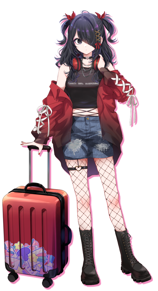 1girl, ame-chan_(needy_girl_overdose), ame-chan_(nidiga_tozai)_(needy_girl_overdose), bag, black_boots, black_choker, black_eyes, black_hair