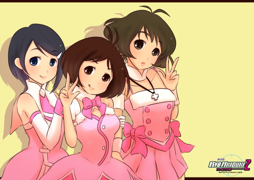 00s, 1boy, 2girls, :p, akizuki_ryo, arm_grab, crossdressing, cute_&amp;_girly_(idolmaster)