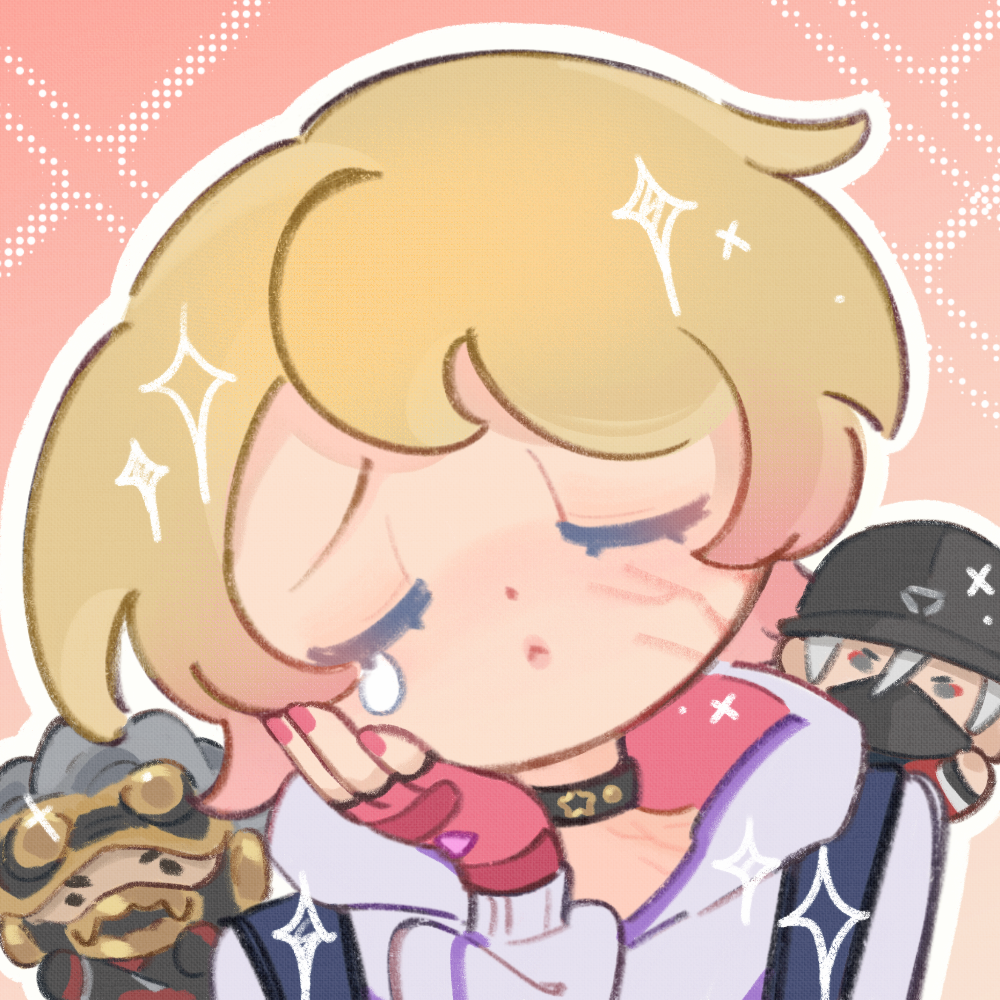 1boy, 2girls, apex_legends, arms_up, black_choker, black_eyes, black_hat, blonde_hair