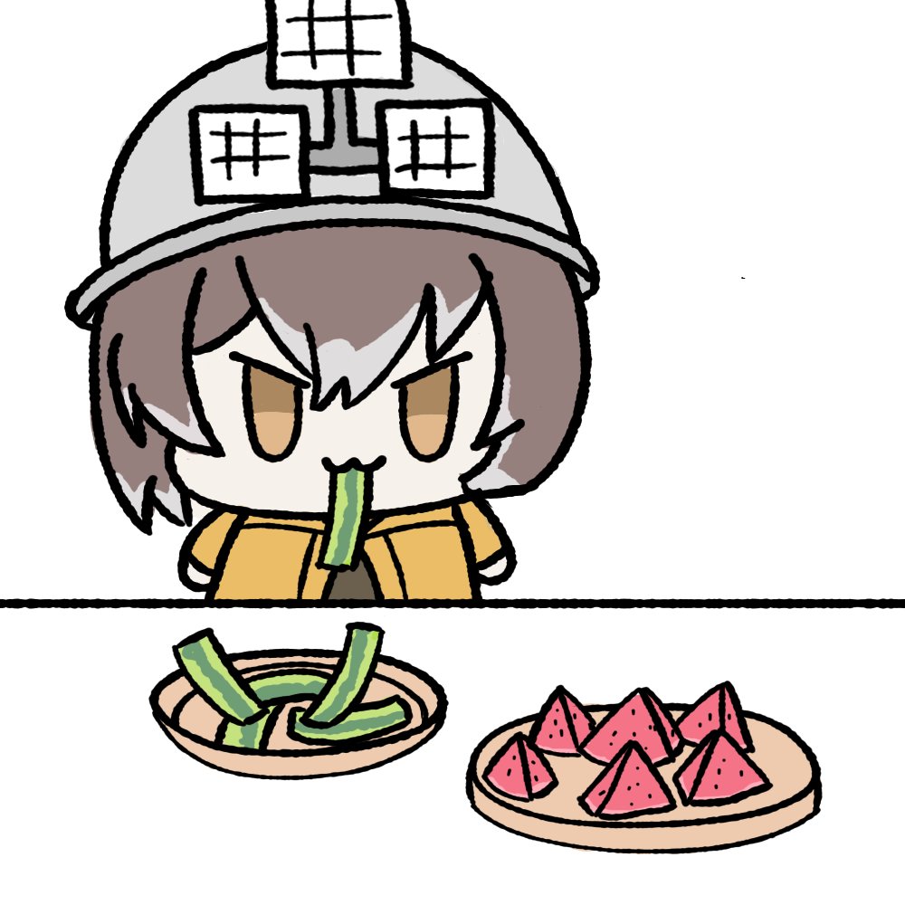 1girl, :3, arknights, brown_eyes, brown_hair, cement_(arknights), chibi, chibi_only