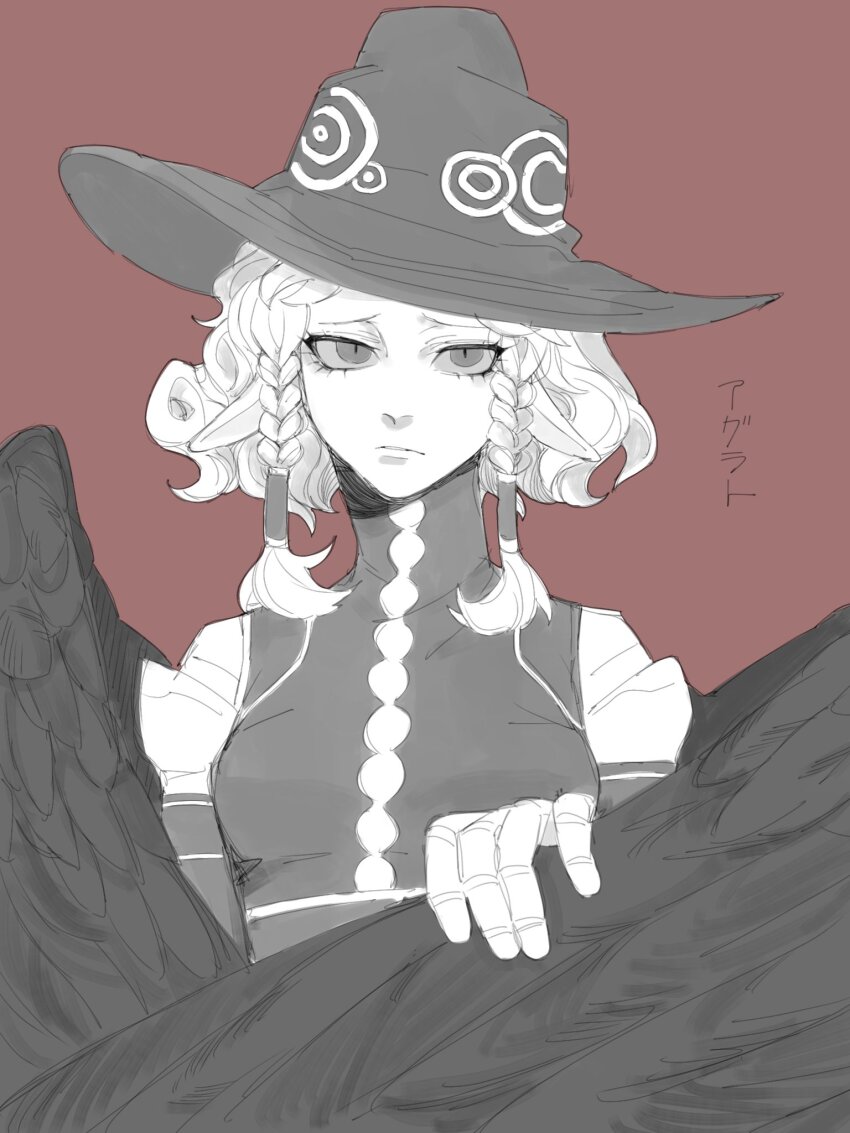 1girl, agrat_bat_mahlat_(megami_tensei), braid, demon_(megami_tensei), feathers, hat, highres, looking_at_viewer