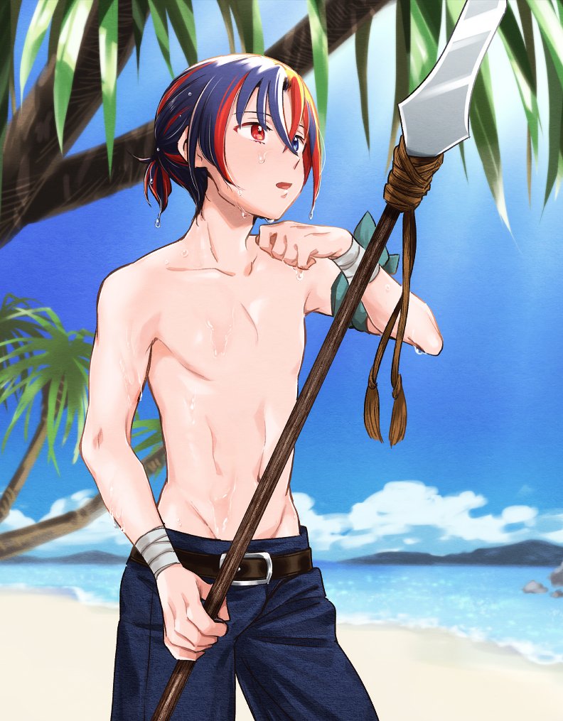 1boy, male_alear_(fire_emblem), alternate_hairstyle, blue_eyes, blue_hair, crossed_bangs, fire_emblem, fire_emblem_engage