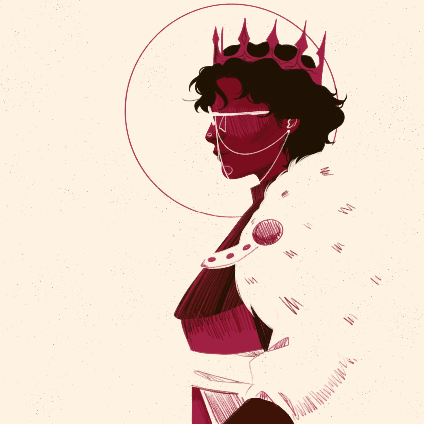 1other, black_hair, blending, cape, cape_clasp, circle, colored_skin, crown