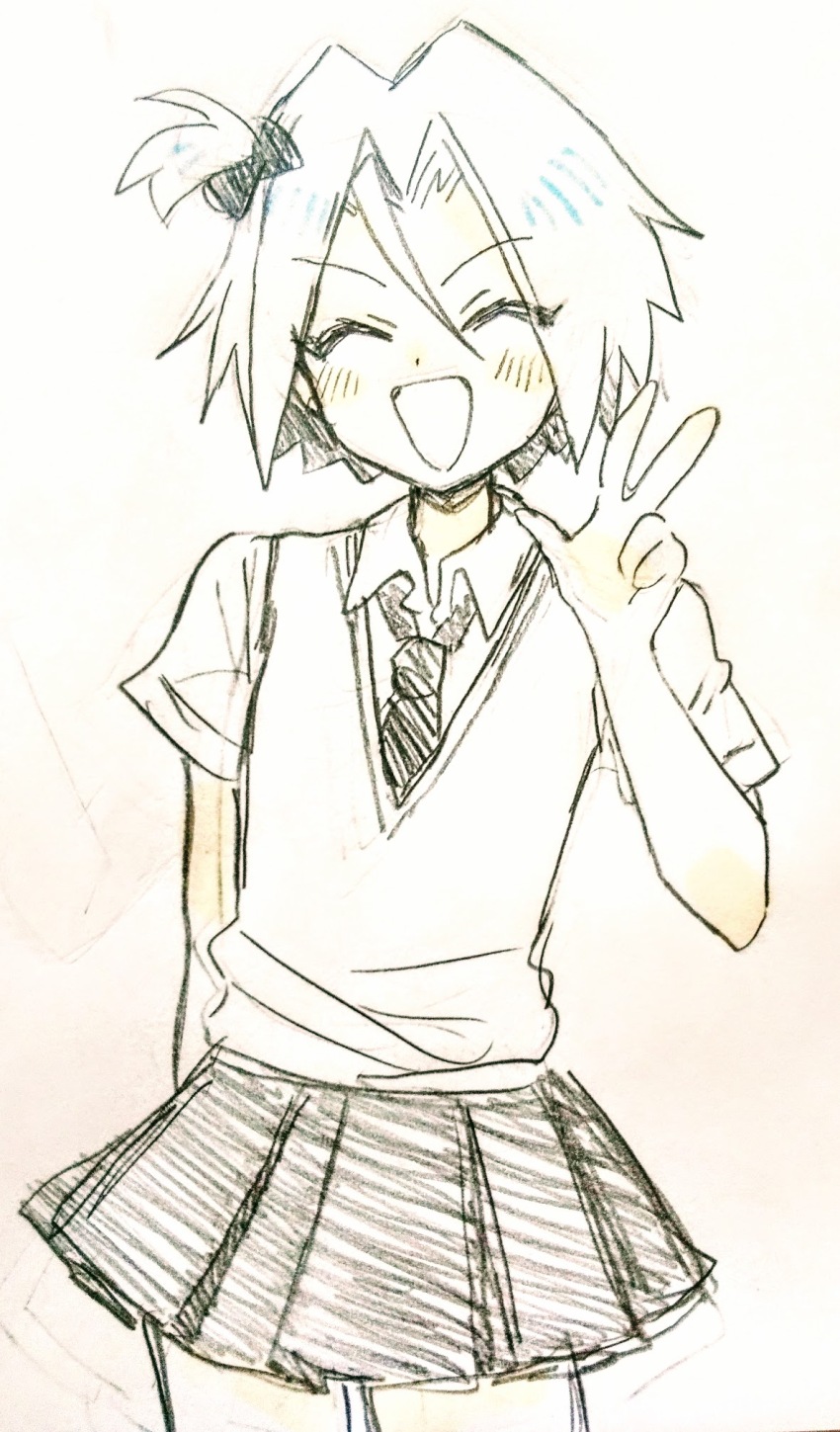 1boy, ameya_(okemu_ame), blush, closed_eyes, crossdressing, crossdressing_(mtf), greyscale, happy, highres, james_(pokemon), monochrome, nintendo, open_mouth, pencil, pokemon, pokemon_(anime), sketch, team_rocket, trap, white_background