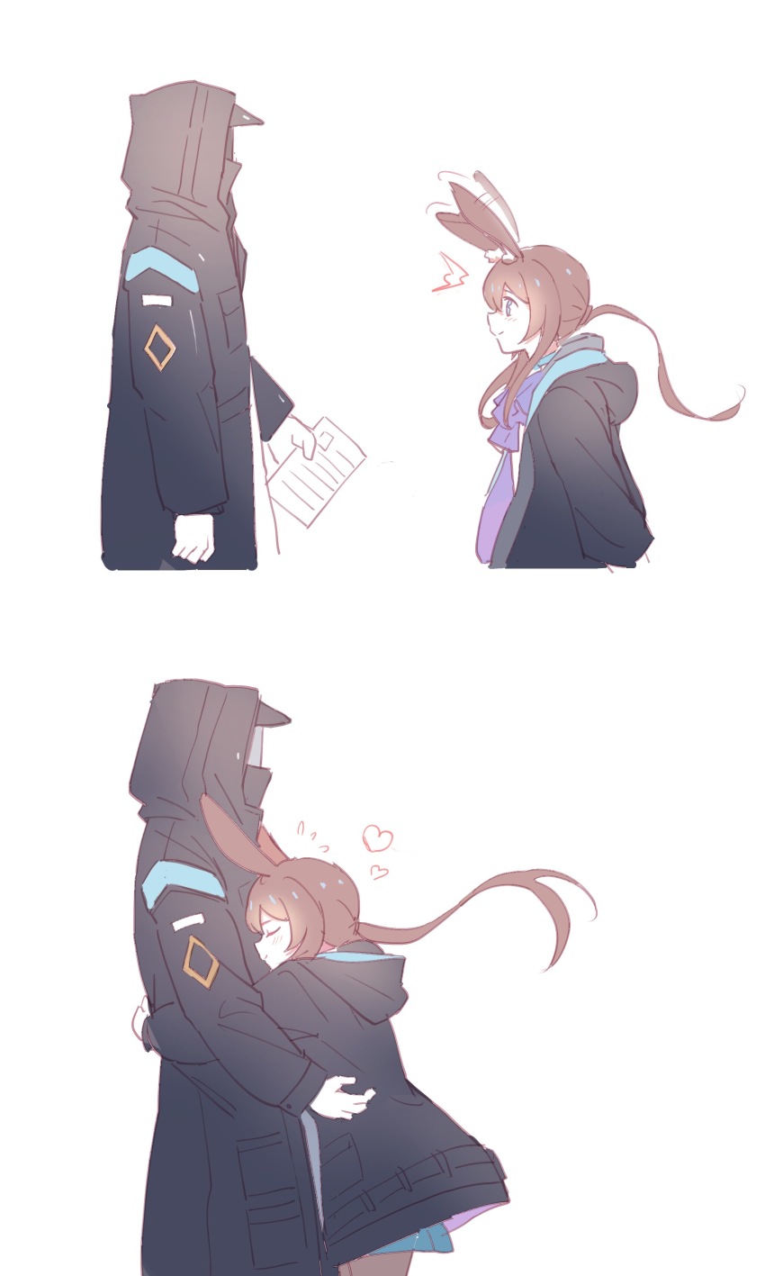 1girl, 1other, absurdres, aling539, amiya_(arknights), arknights, ascot, black_coat