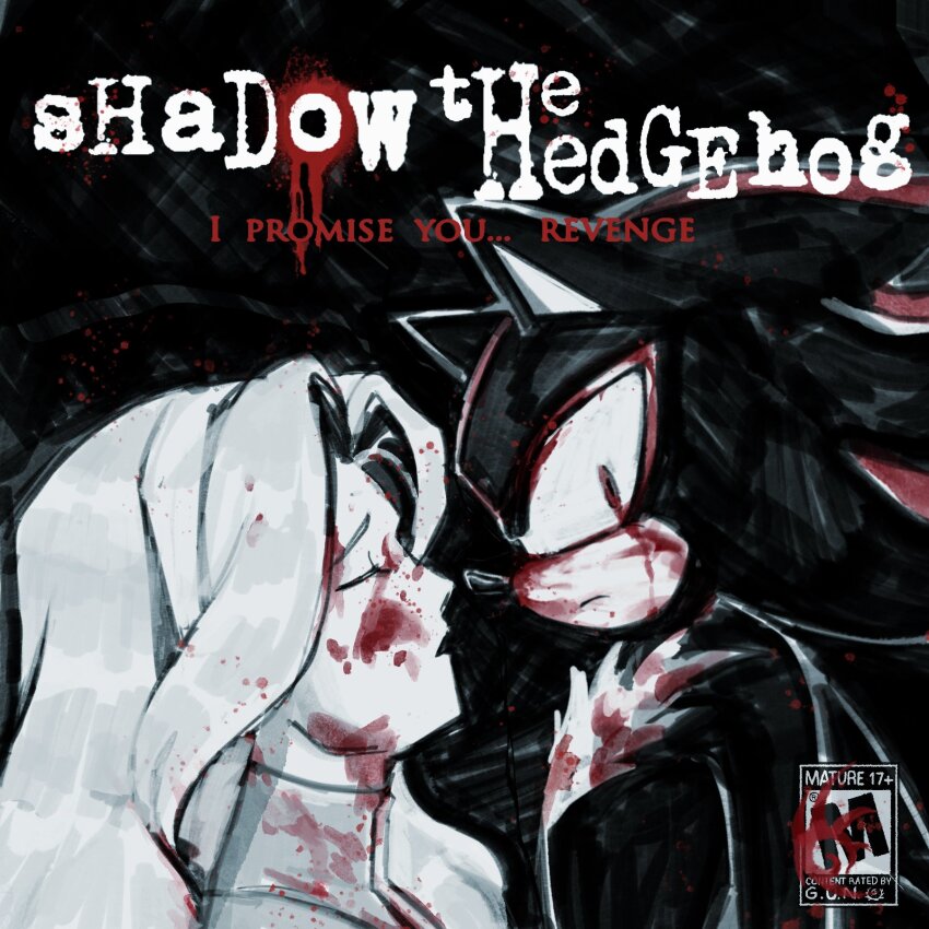 1boy, 1girl, album_cover_redraw, blood, blood_on_face, bloody_tears, derivative_work, esrb