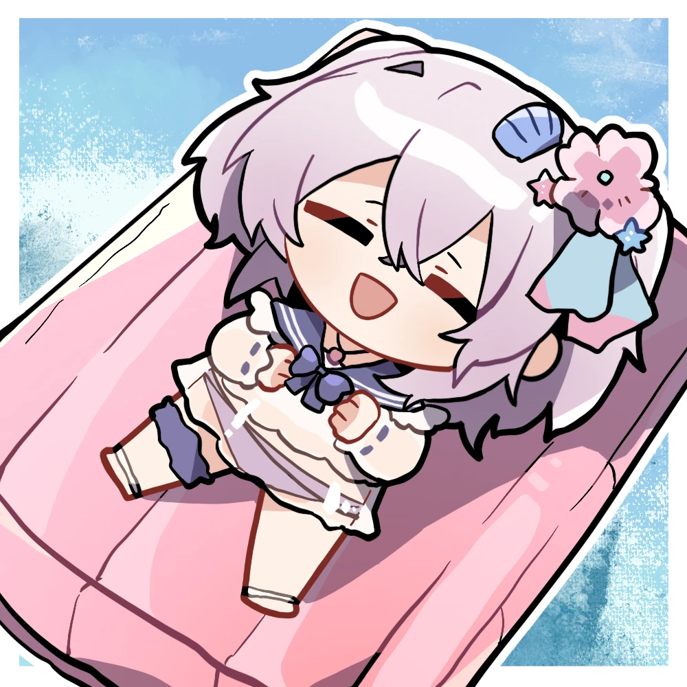 1girl, chibi, closed_eyes, flower, hair_flower, hair_ornament, honkai_(series), honkai_gakuen