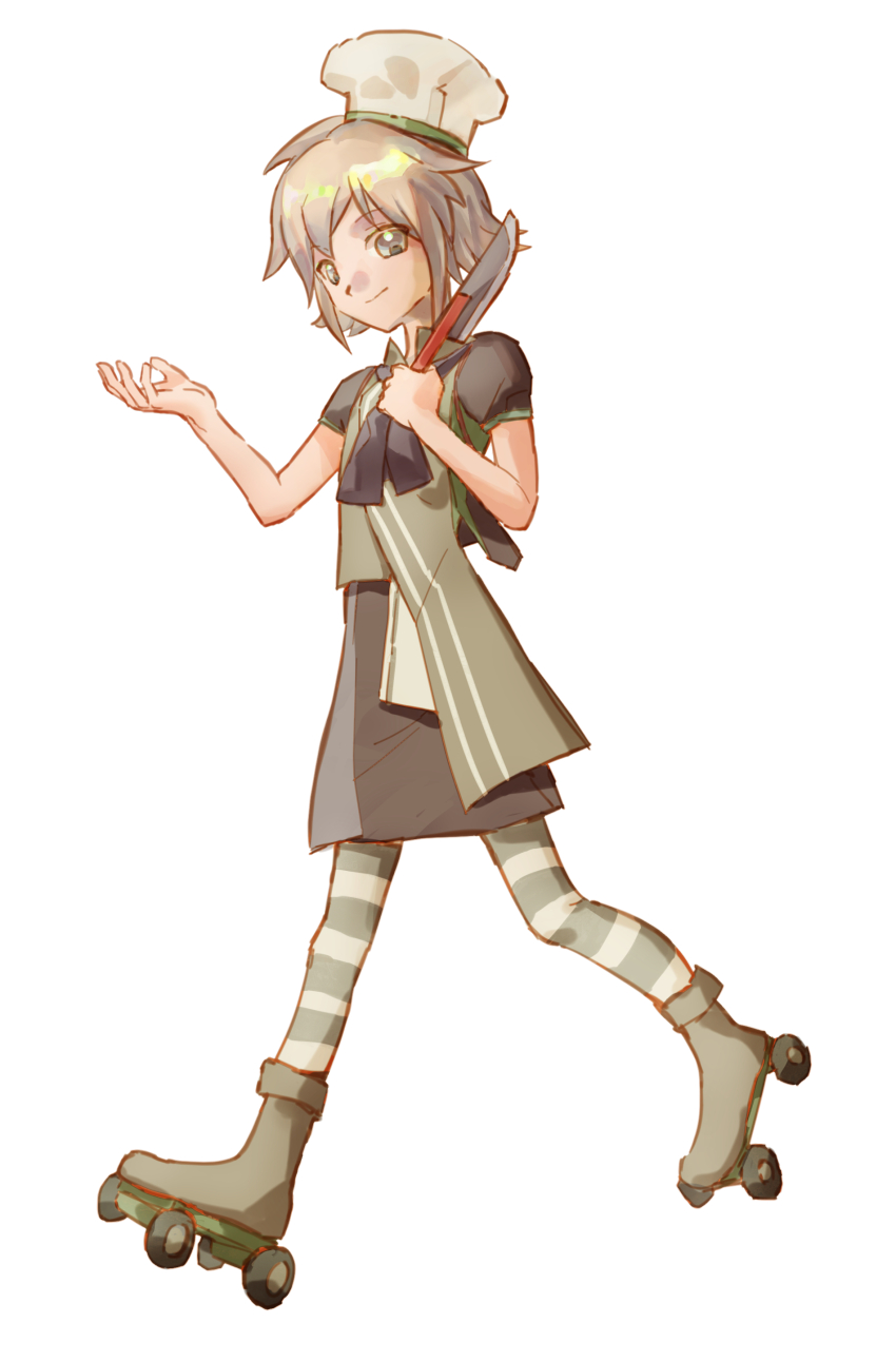 1other, 4_30_ge_aya, absurdres, androgynous, apron, bare_arms, black_dress, black_necktie