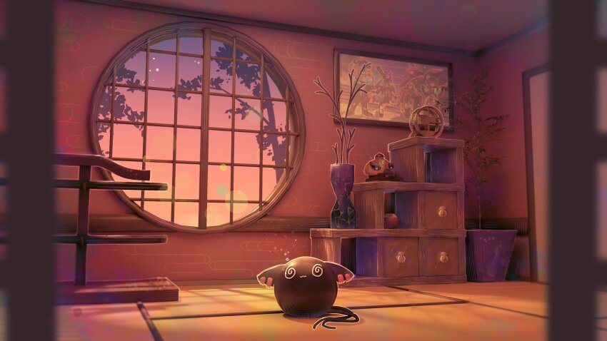 @_@, absurdres, banzoin_hakka, blurry, bokeh, creature, depth_of_field, droopy_ears