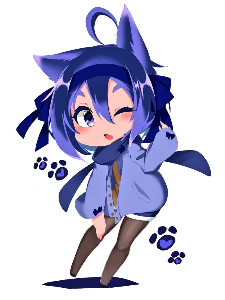 1girl, ahoge, alternate_costume, animal_ears, atsu_toushirou_(tenka_hyakken), black_thighhighs, blue_eyes, blue_hair