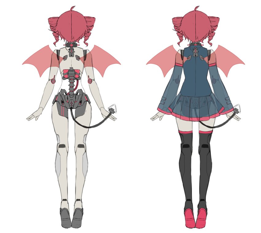 1girl, ahoge, bare_shoulders, bat_wings, black_footwear, black_shirt, black_skirt, boots