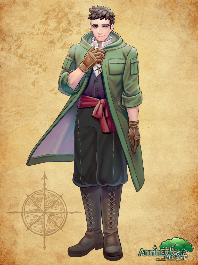 1boy, annih_epica, black_hair, black_pants, boots, brown_background, brown_boots, brown_gloves