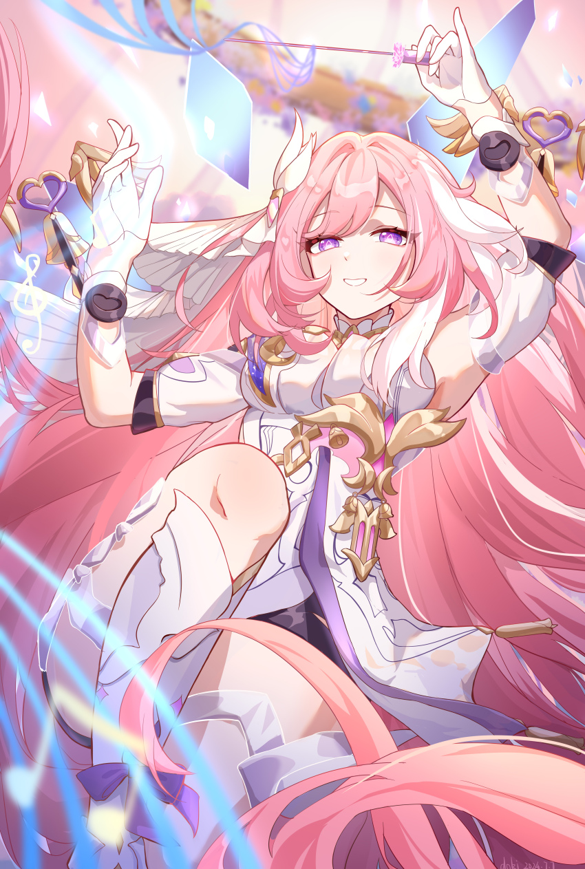 1girl, absurdres, armpits, bare_shoulders, bell, black_shorts, boots, breasts