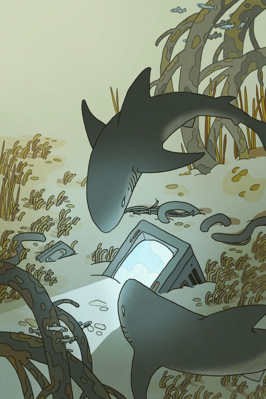 absurdres, animal, animal_focus, brown_background, cable, cassette_tape, crt, film_grain