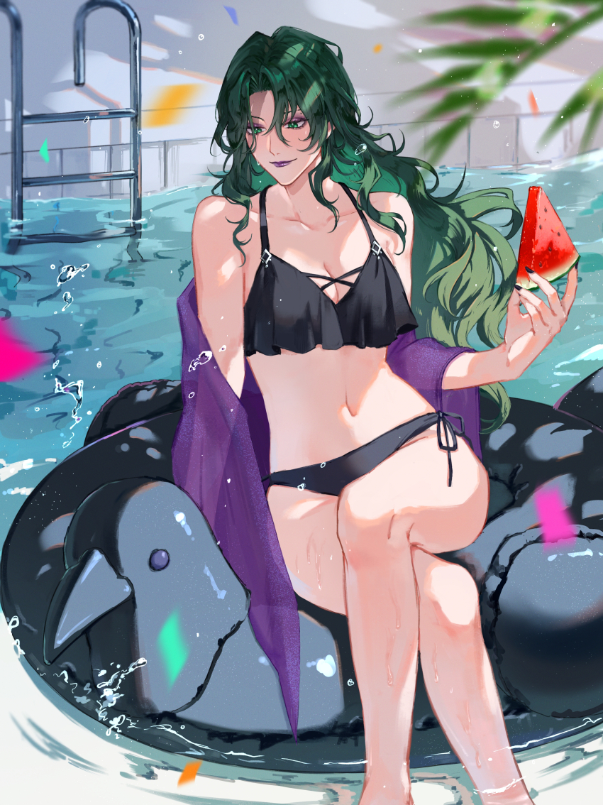 1girl, absurdres, alternate_costume, bikini, black_bikini, breasts, cleavage, collarbone