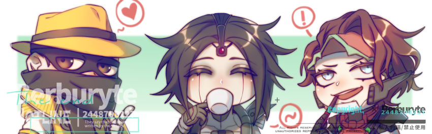 !, 1boy, 2girls, absurdres, apex_legends, black_gloves, black_hair, black_scarf