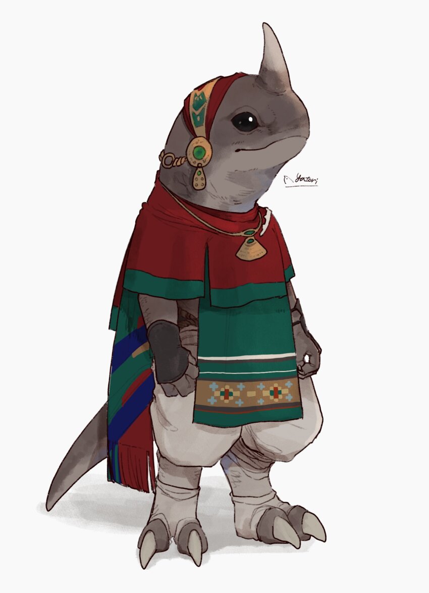 1other, androgynous, artist_name, black_eyes, bracer, capelet, child, claws