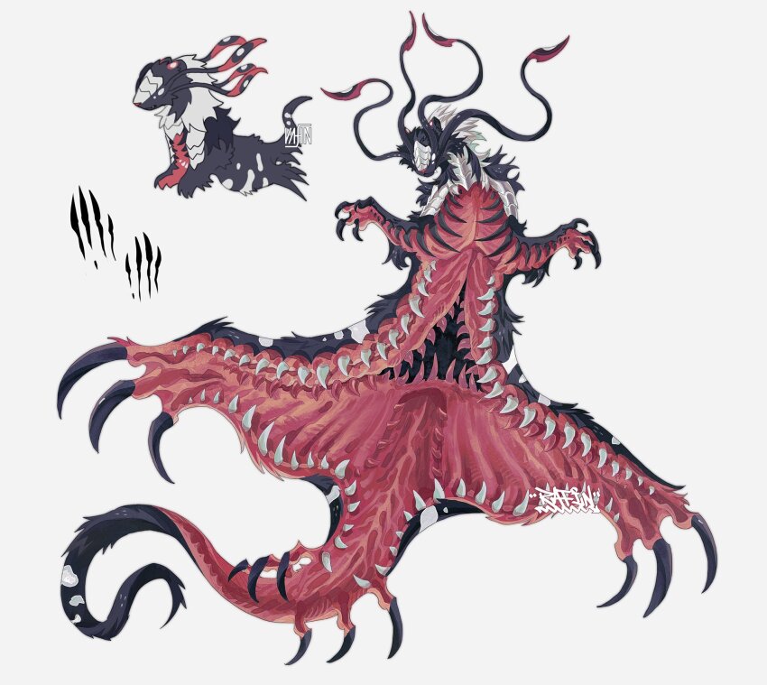 animal_focus, antennae, artist_name, bairizuomeng, blank_eyes, chest_mouth, claw_mark, claws