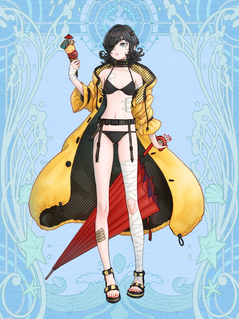 1girl, a-ao_(tw), bandaged_leg, bandaged_torso, bandages, bandaid, bandaid_on_leg, belt