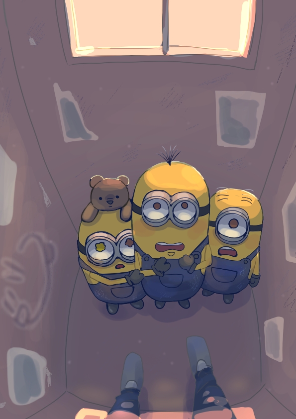 1other, black_gloves, blue_overalls, bob_(despicable_me), brown_eyes, colored_skin, despicable_me, gloves